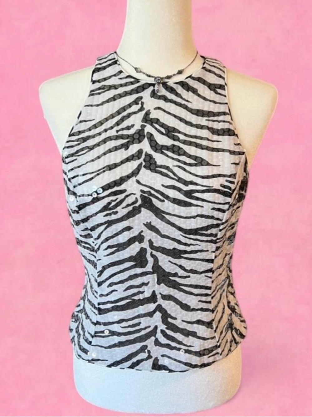 Saks Fifth Avenue Black and White Zebra Halter Tank